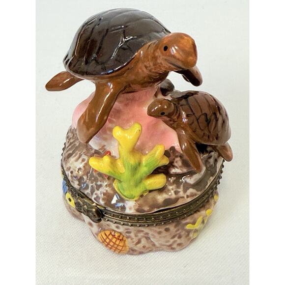 Vtg Direct Connections Co. Sea Turtles Hinged Trinket Box - Picture 1 of 12